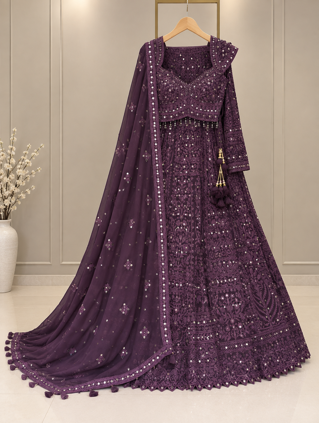 Nyraa Wine Purple Embroidered Lehenga Choli Set