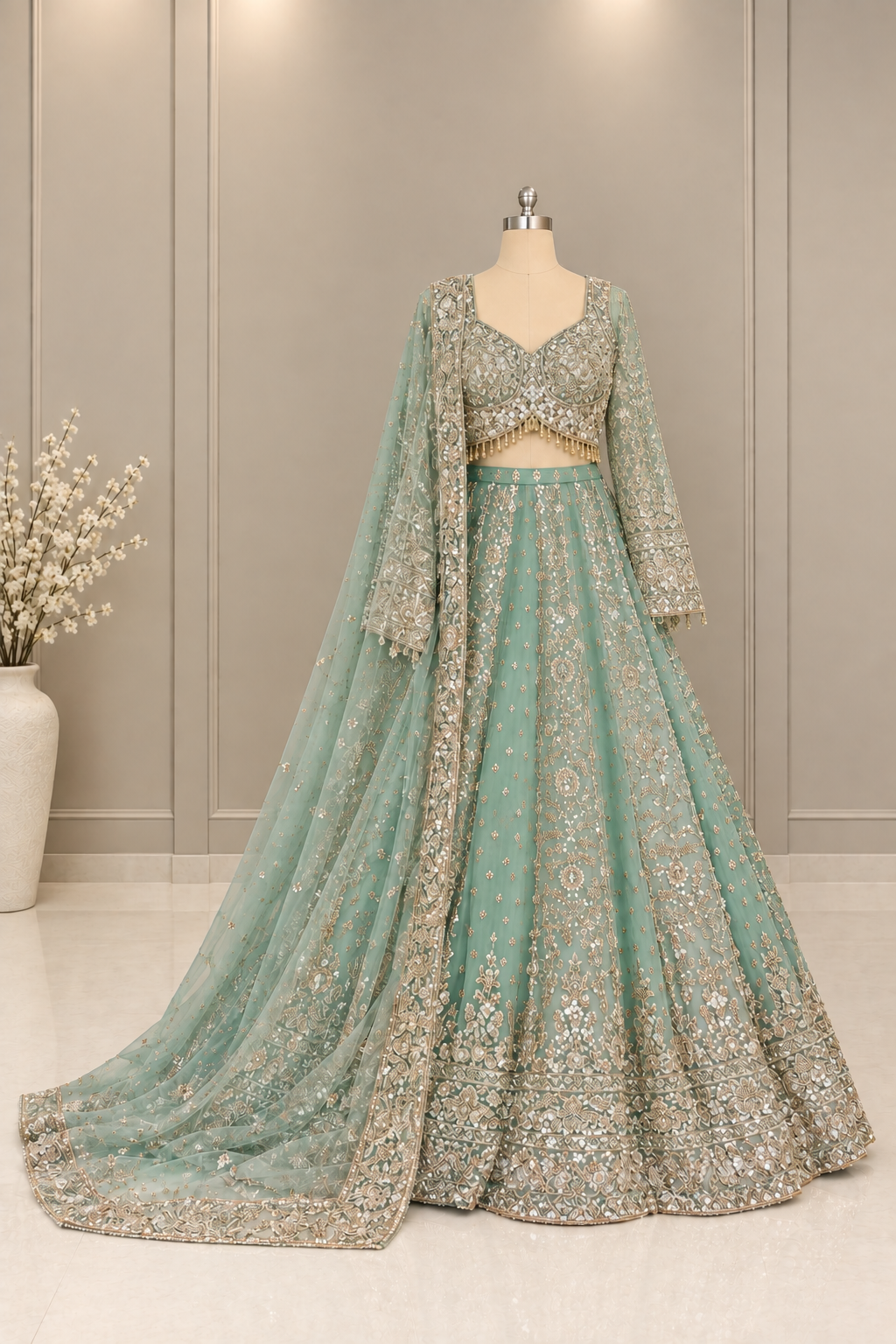 Nyraa Sea Green Embroidered Lehenga Choli Set