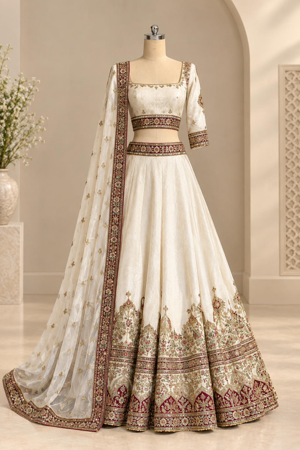Nyraa Cream Embroidered Lehenga Choli