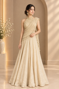 INARA Golden Embroidered Saree Style Lehenga