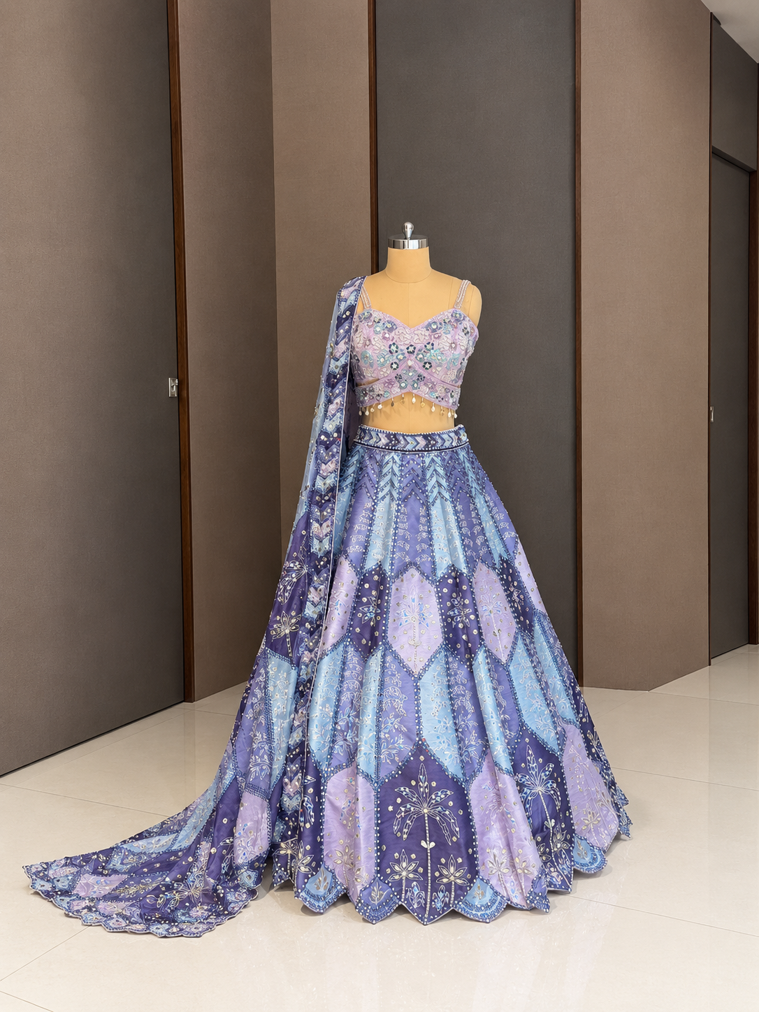 Nyraa Lavender & Blue Embroidered Lehenga Choli Set