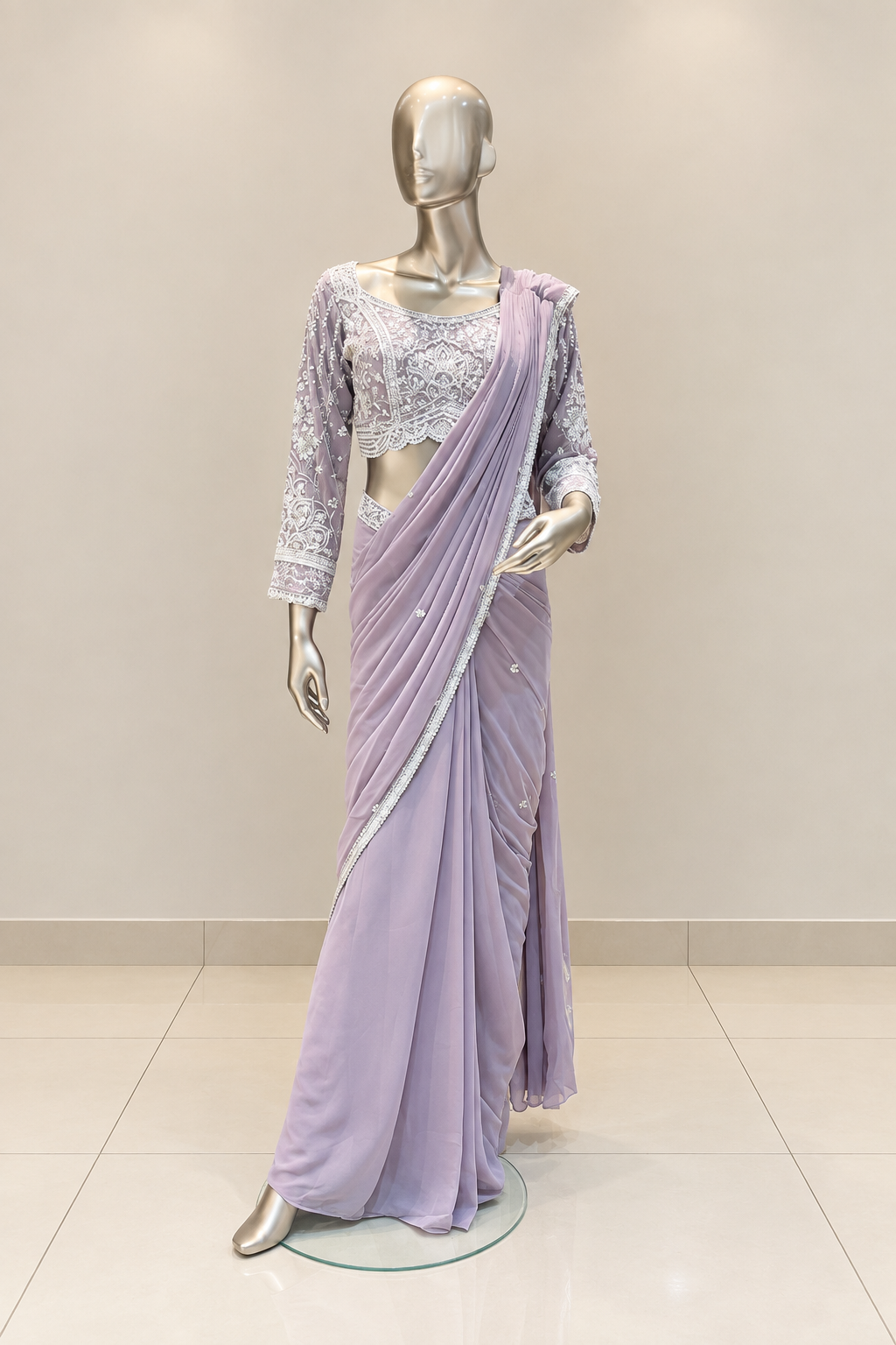 INARA Lavender Purple Saree with Embroidered Blouse