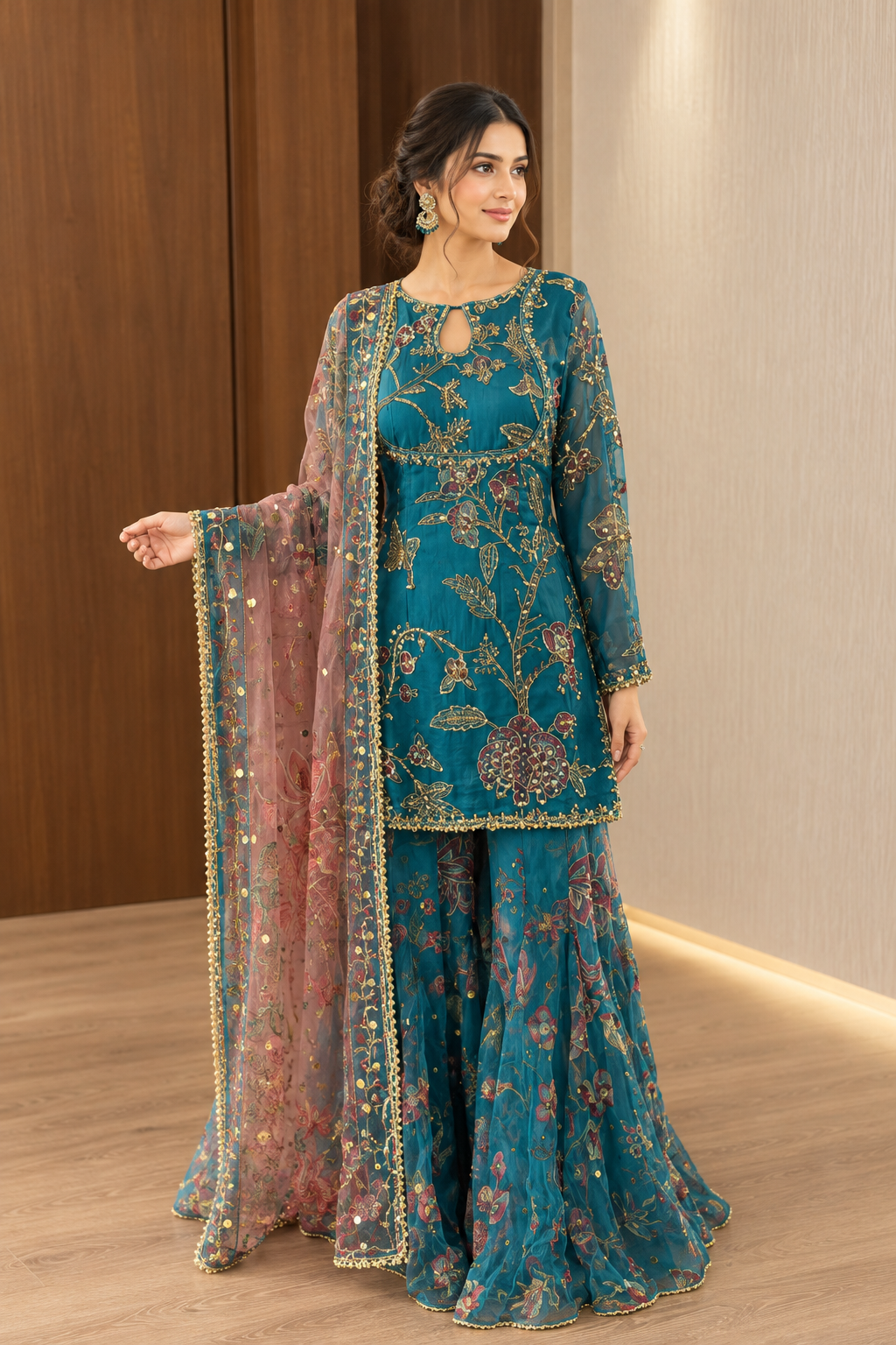 ARYA Ink Blue Sharara Suit-Dupatta