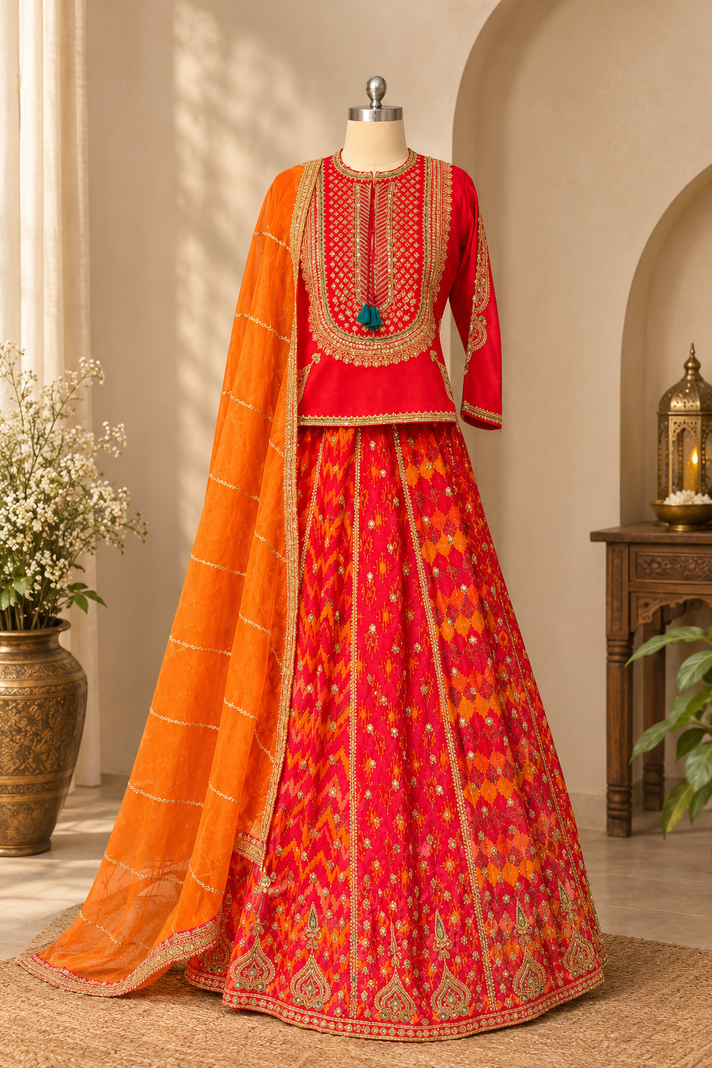 Nyraa Orange & Saffron Yellow Festive Lehenga with Long Choli