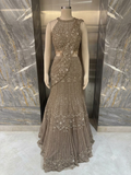 Nyraa Taupe Brown Embroidered Draped Lehenga Style Saree