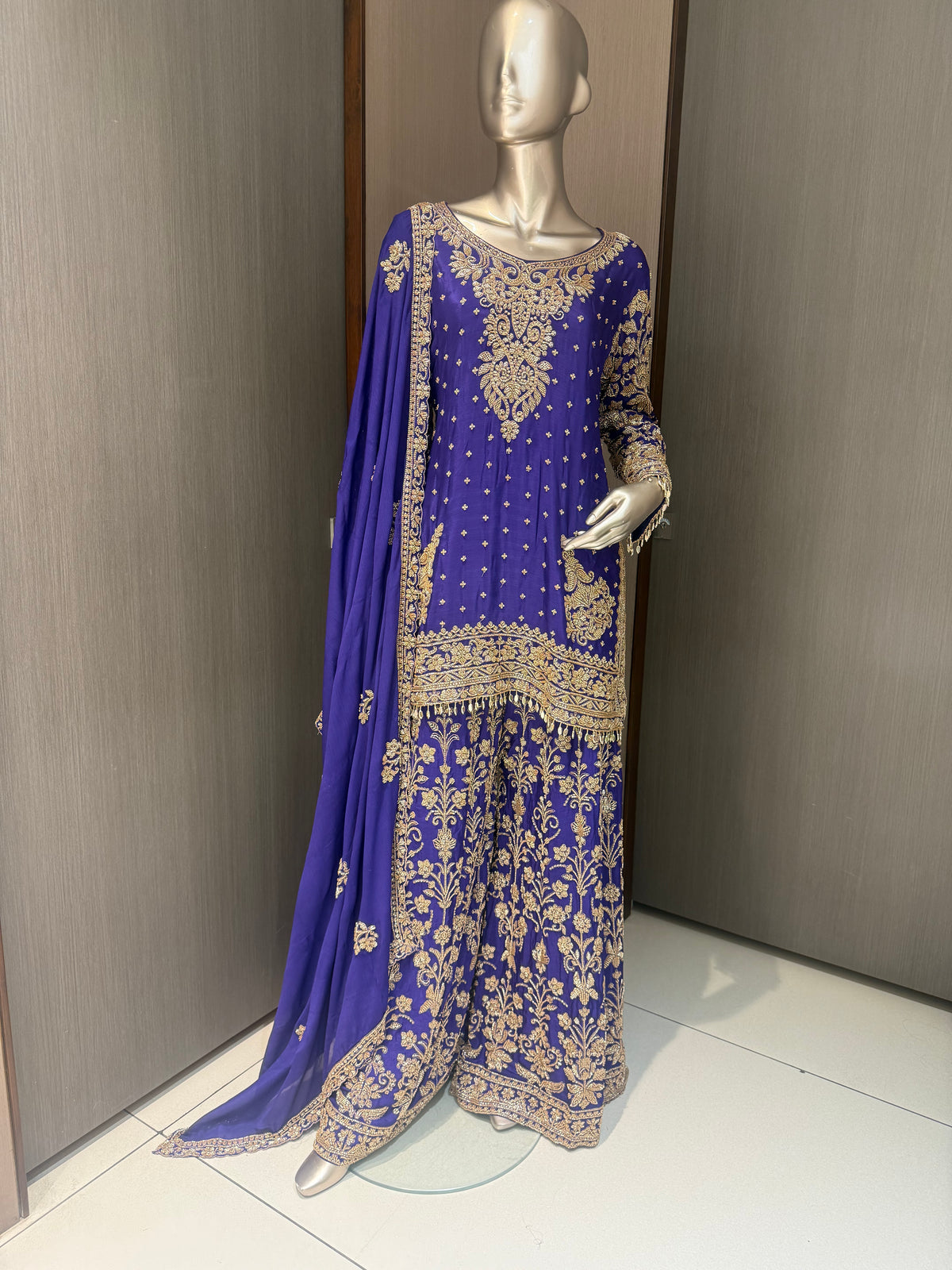 ARYA Blue Golden Embroidered Sharara Suit