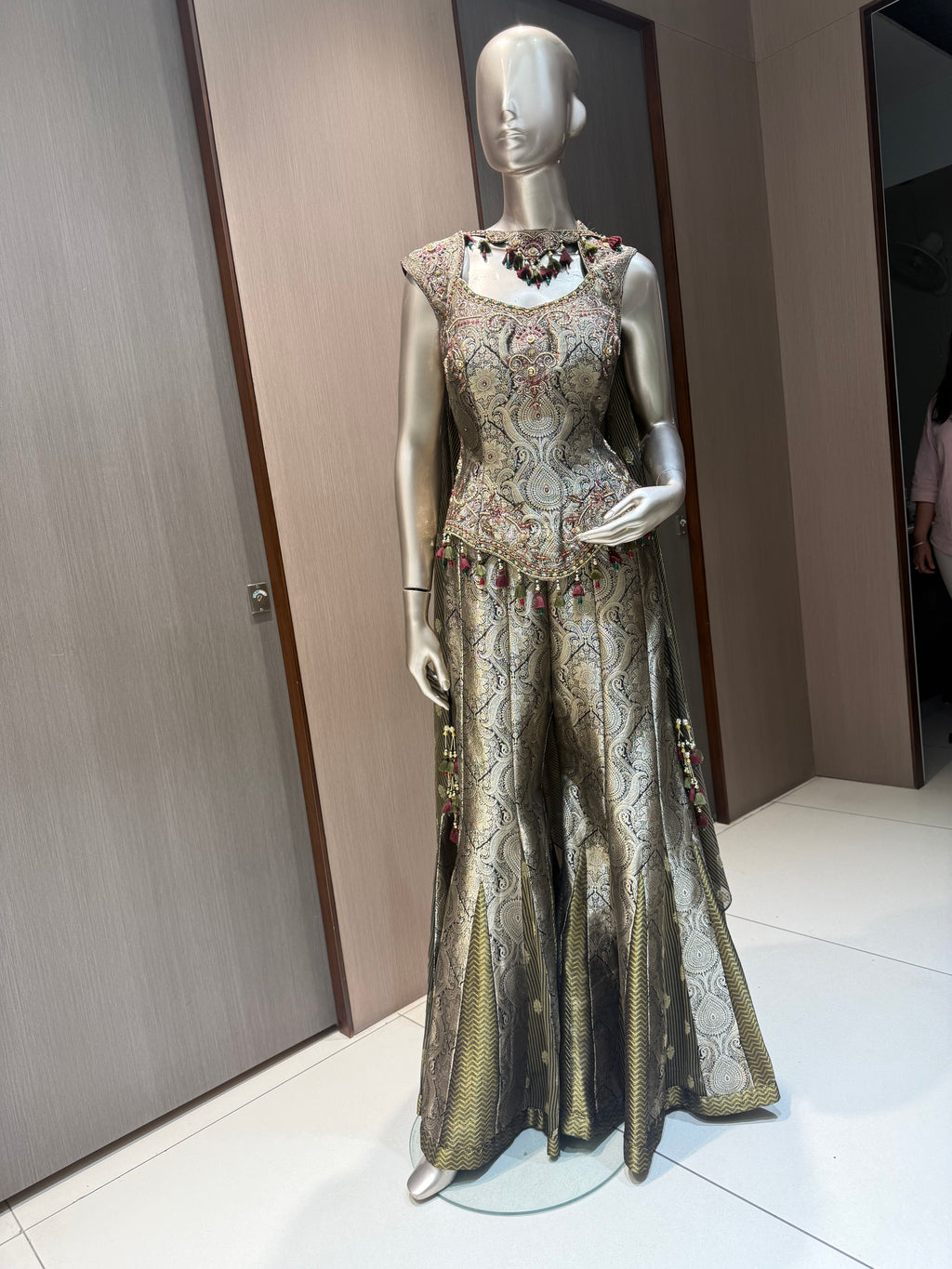 ARYA Gold Embroidered Gharara with Short Shirt