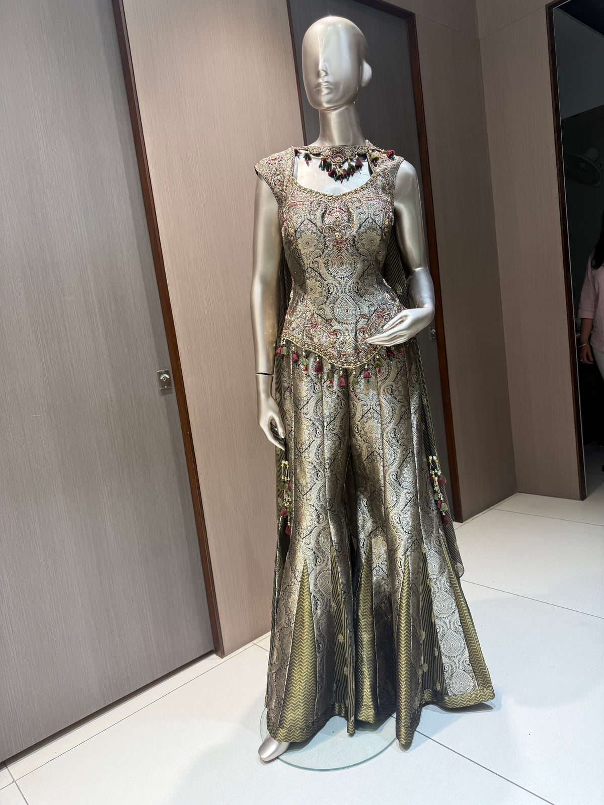 ARYA Gold Embroidered Gharara with Short Shirt