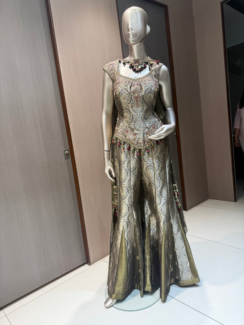 ARYA Gold Embroidered Gharara with Short Shirt