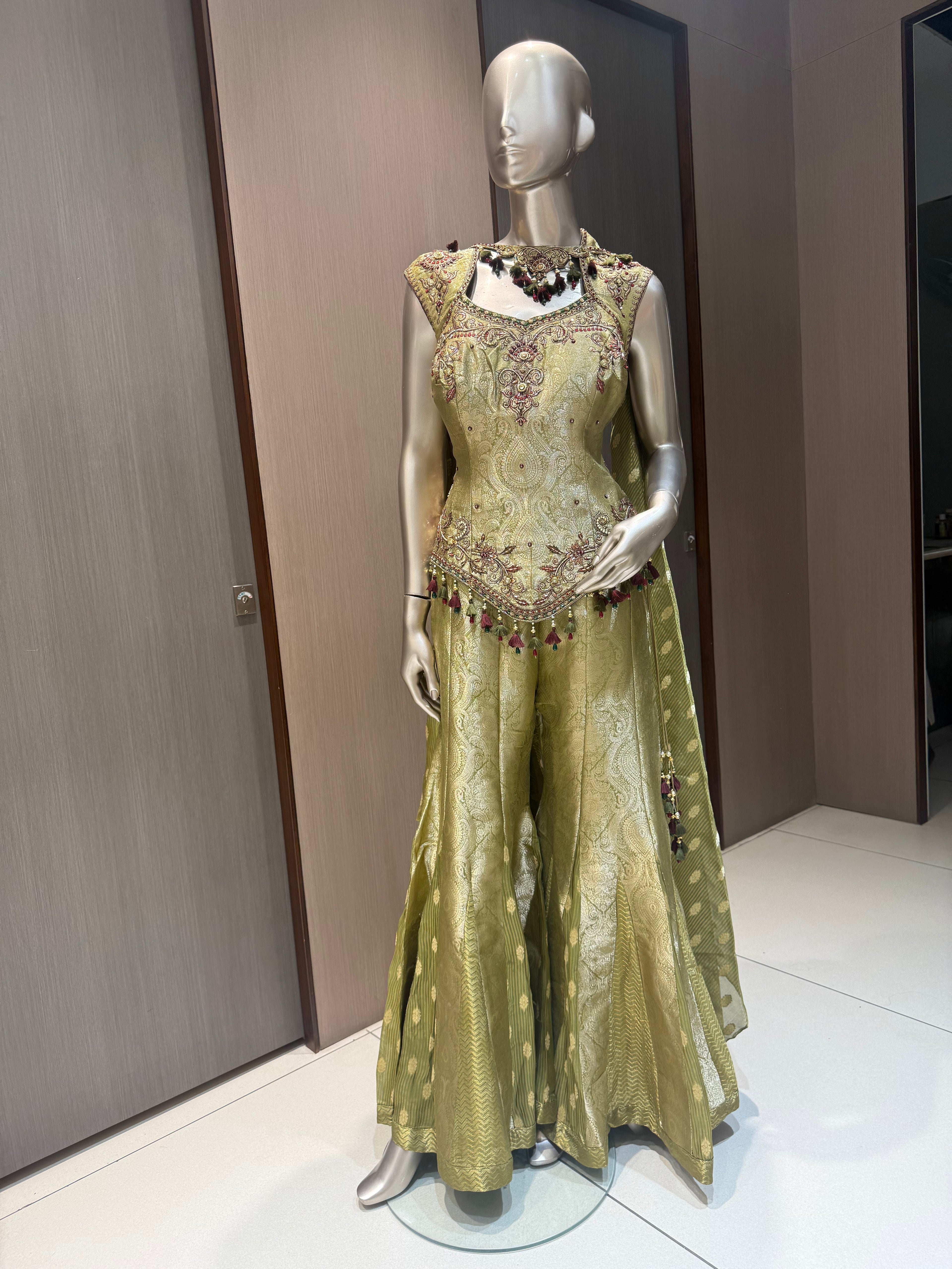 ARYA Gold Embroidered Gharara with Short Shirt