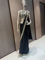 INARA Black Draped Embroidered Saree