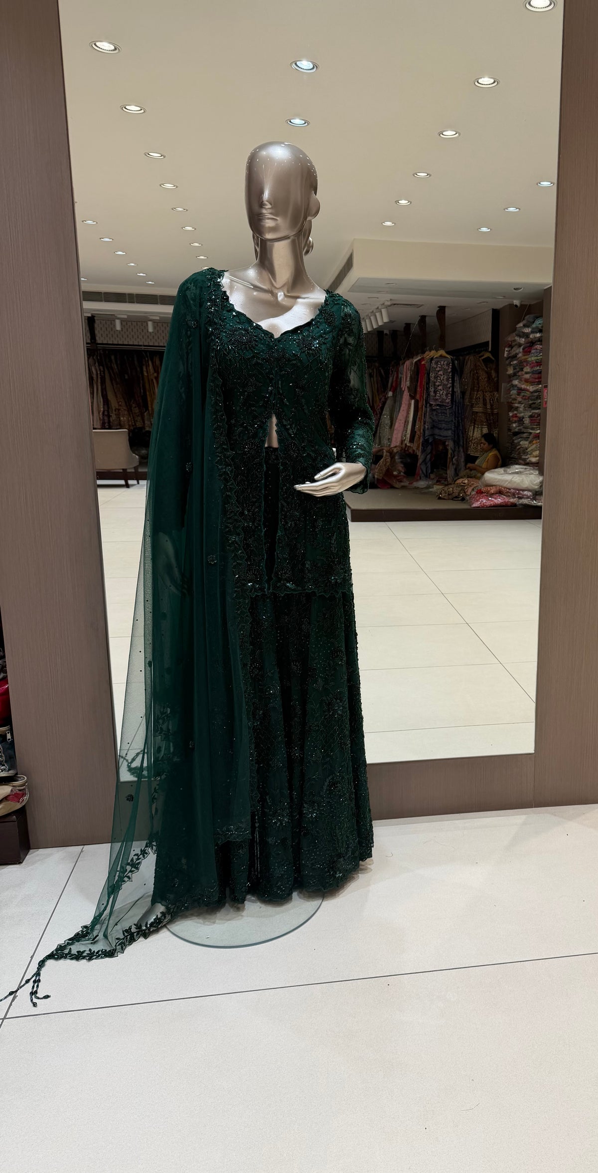 ARYA Bottle Green Embroidered Sharara Suit Set