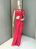 INARA Draped Sari with Floral Lace Blouse