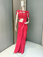 INARA Draped Sari with Floral Lace Blouse