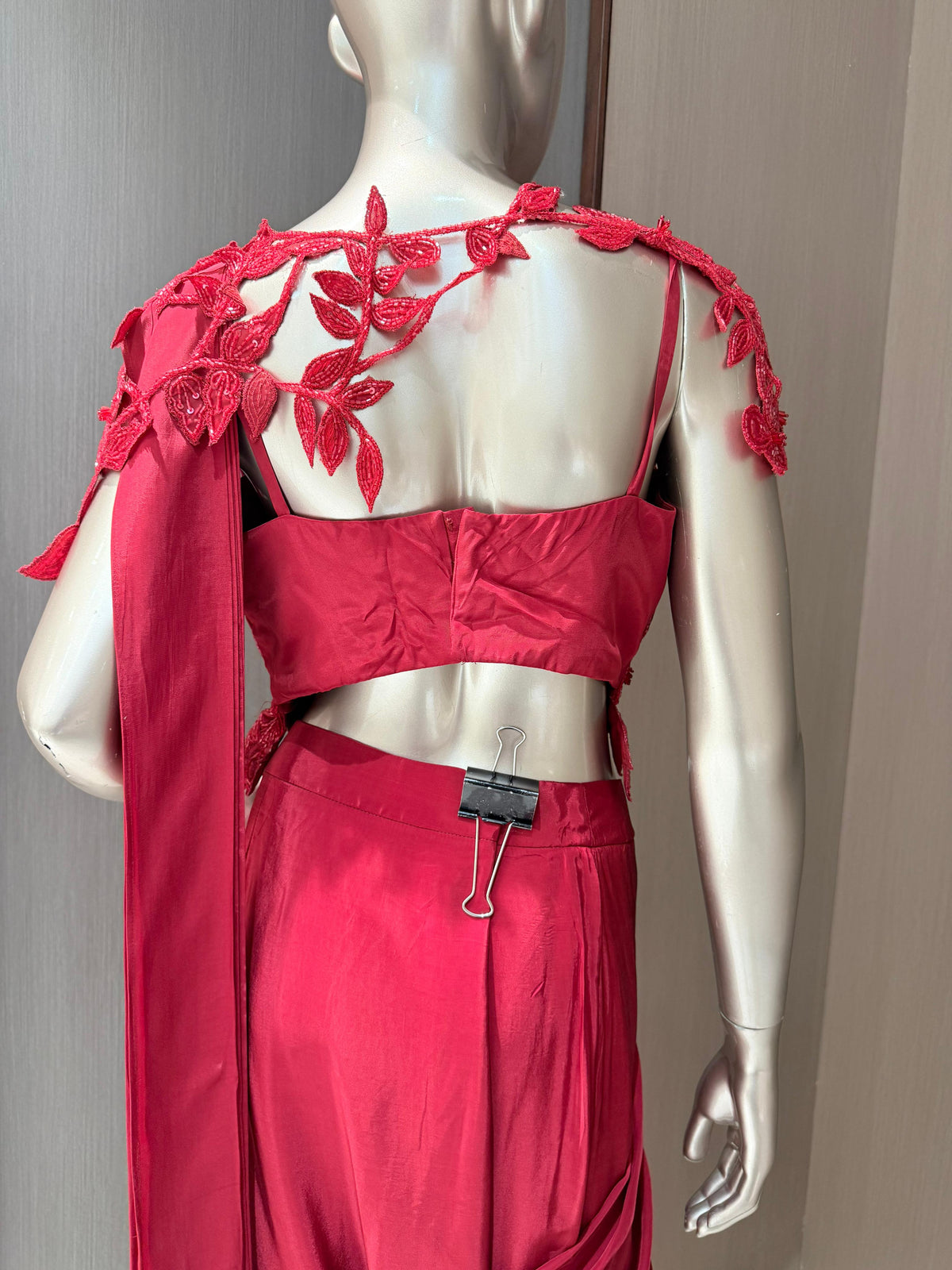 INARA Draped Sari with Floral Lace Blouse