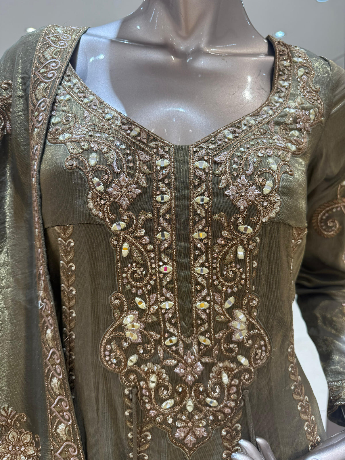 Mira Olive Green Embroidered Anarkali Suit with Dupatta