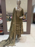Mira Olive Green Embroidered Anarkali Suit with Dupatta