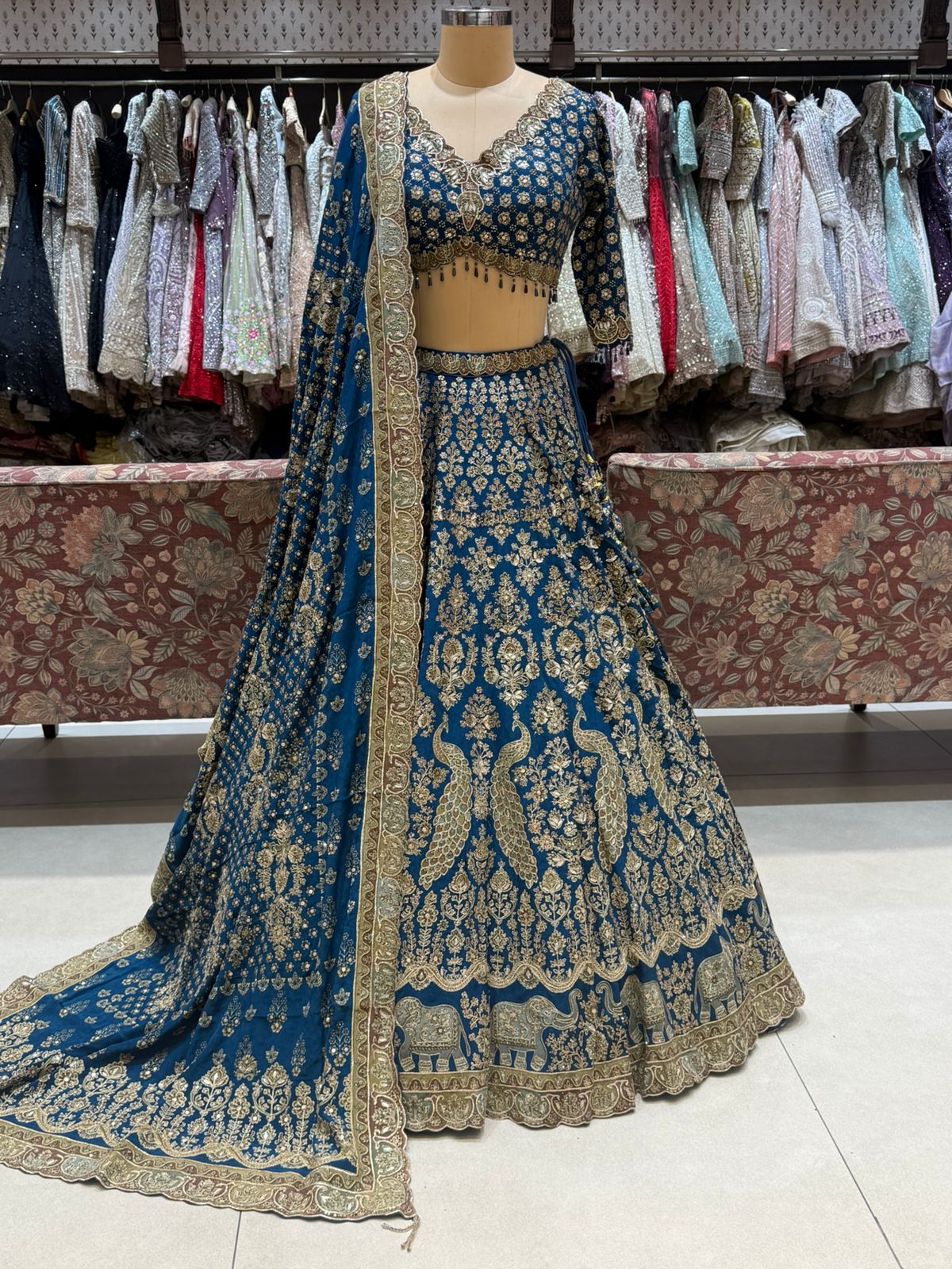 Nyraa Navy Blue & Gold Embroidered Lehenga Choli Set