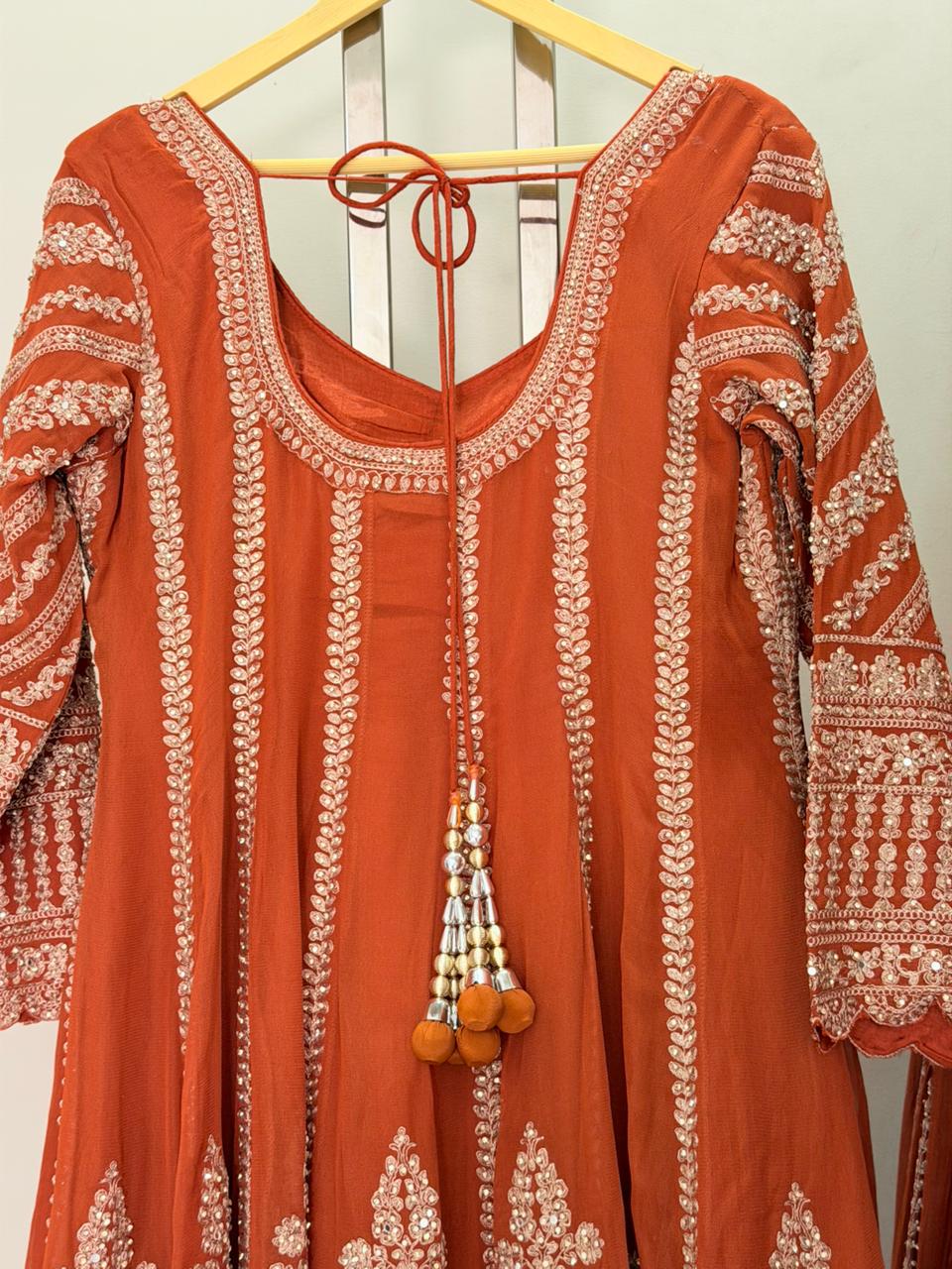 Mira Orange Anarkali Sharara Suit