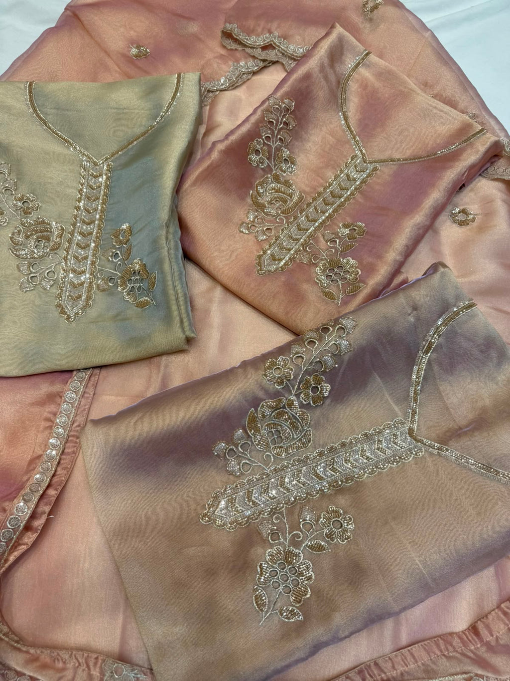 Neer 3-Piece Tissue Shimmer Organza Suit-Dupatta with Dabka Embroidery