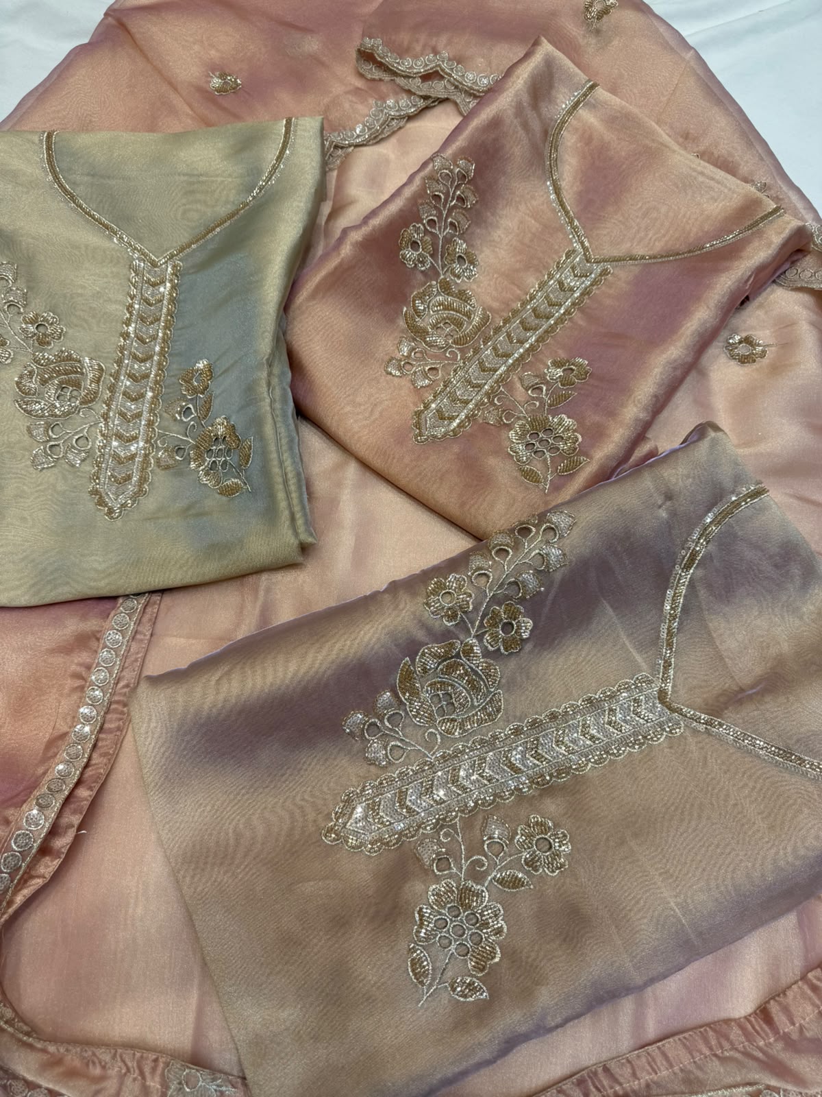 Neer 3-Piece Tissue Shimmer Organza Suit-Dupatta with Dabka Embroidery