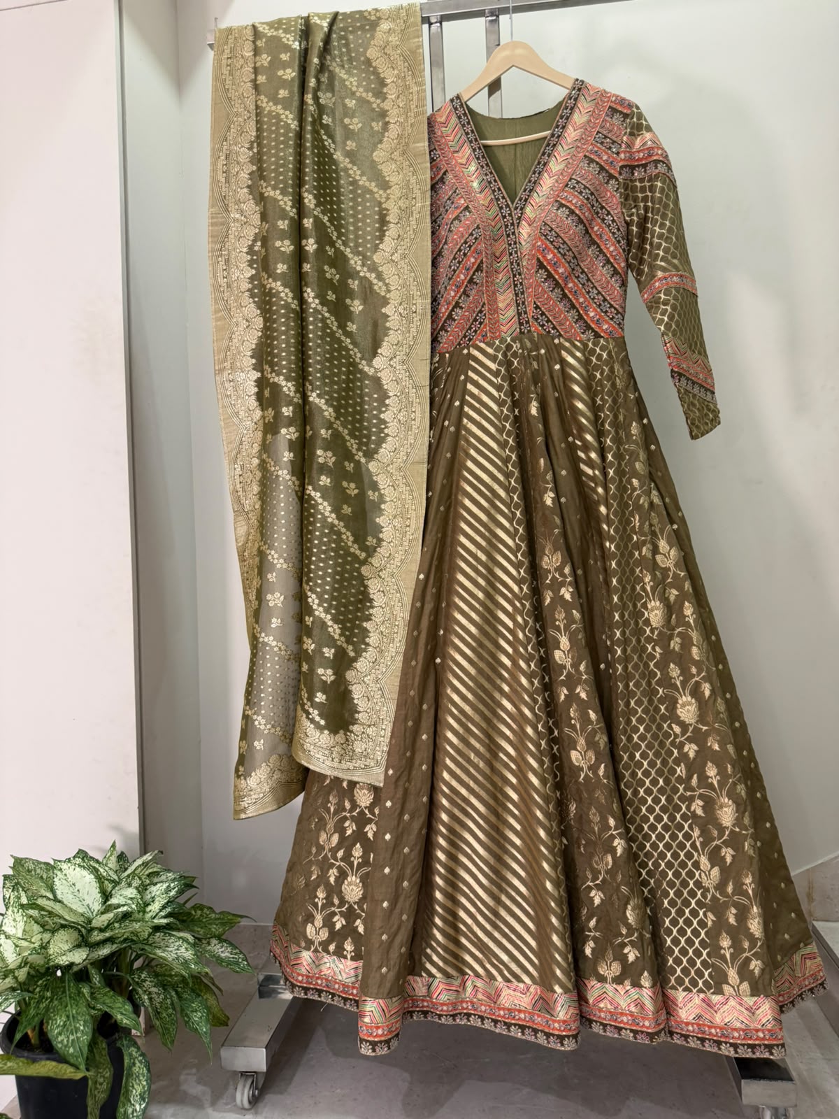 Mira Olive Green One Piece Anarkali Suit
