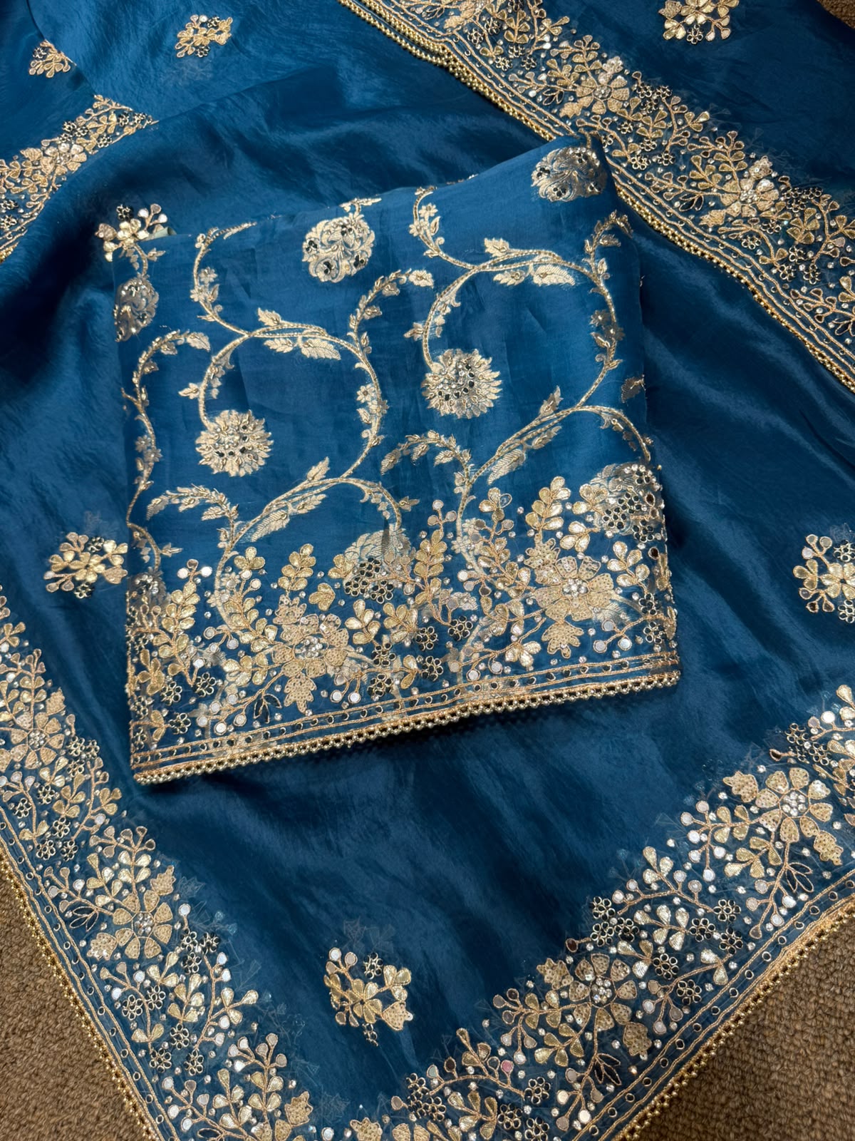 Neer Blue Pure Silk Banarasi Suit Set