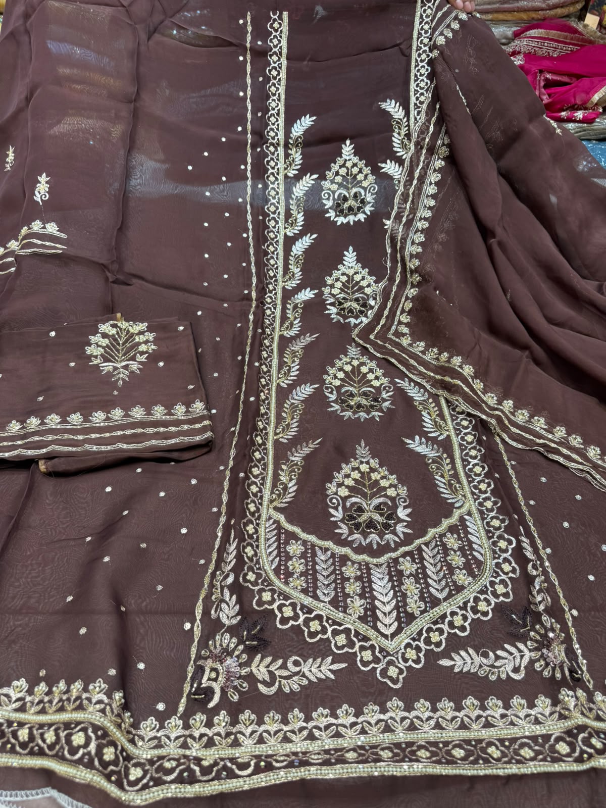 Neer Brown Organza Suit-Dupatta