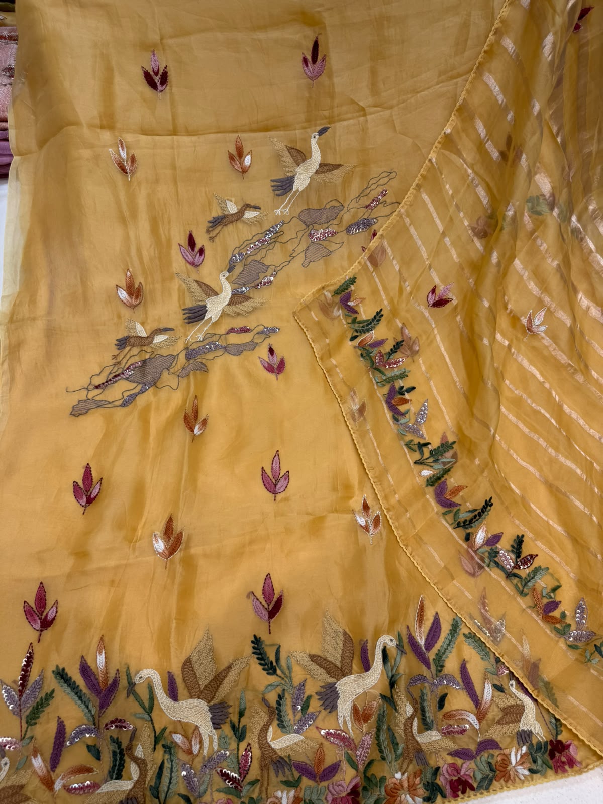 Neer Mustard Yellow Organza Suit- Dupatta