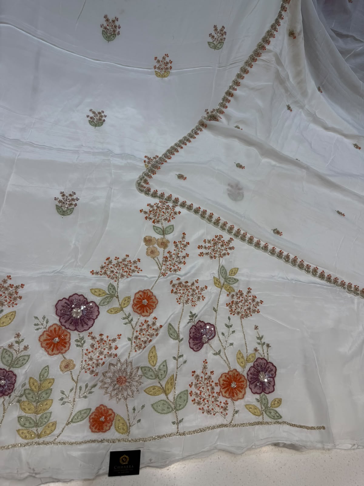 Neer Cream Shimmer Crape Suit-Dupatta
