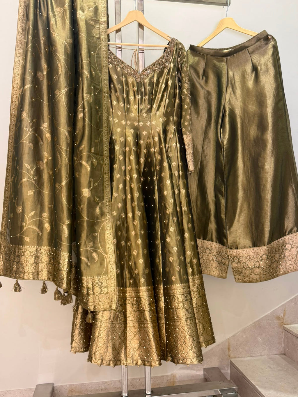 Mira Olive Gold Embroidered Anarkali Suit