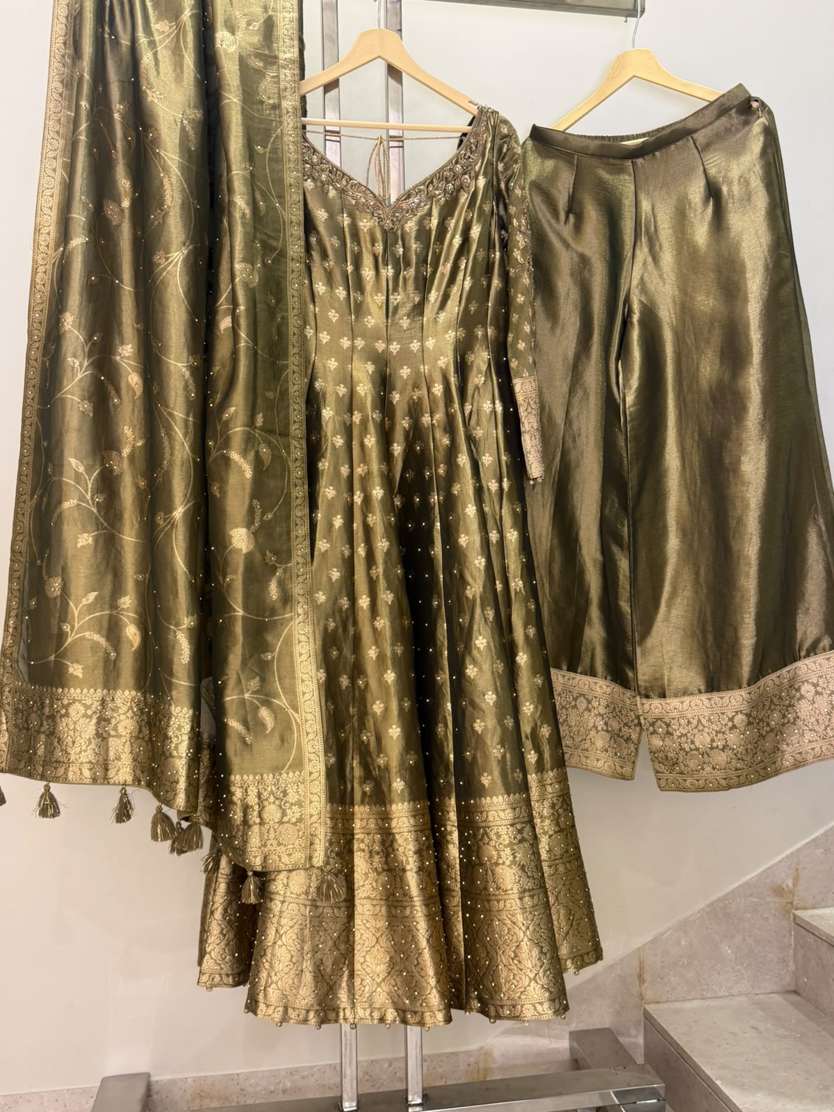 Mira Olive Gold Embroidered Anarkali Suit
