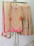 ARYA Beige and Pink Embroidered Sharara Suit