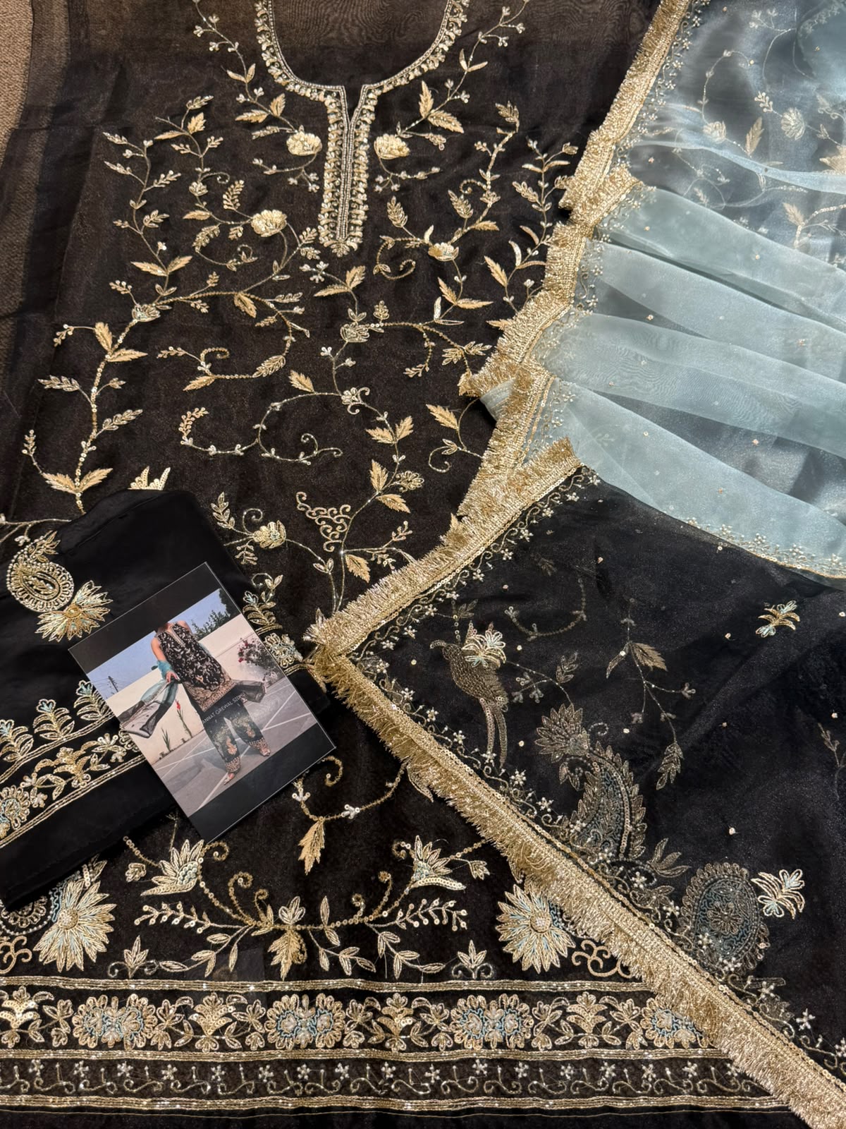 Neer Black Organza Suit with Crepe Bottom