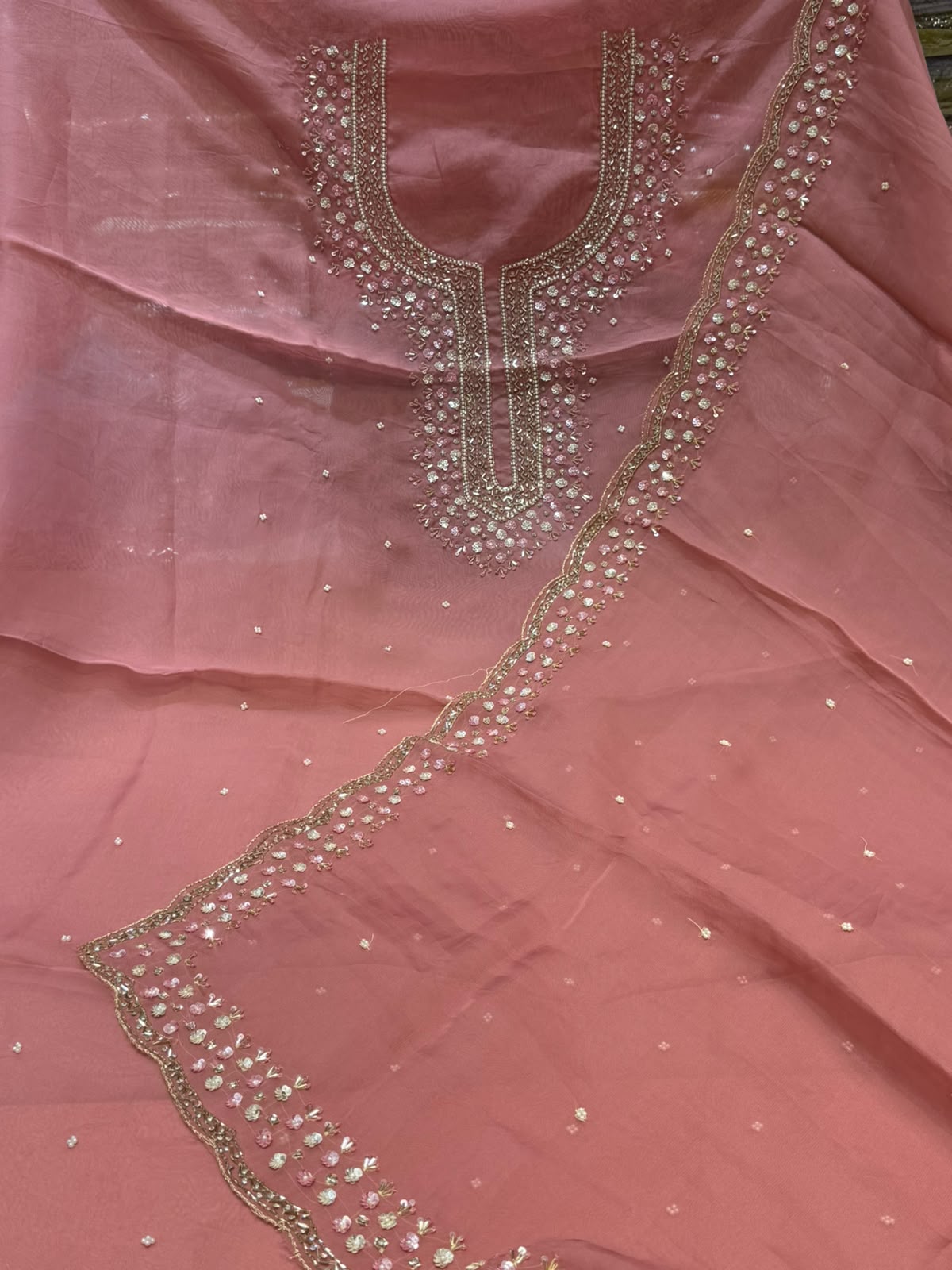 Neer Sheer Pink Organza Suit-Dupatta