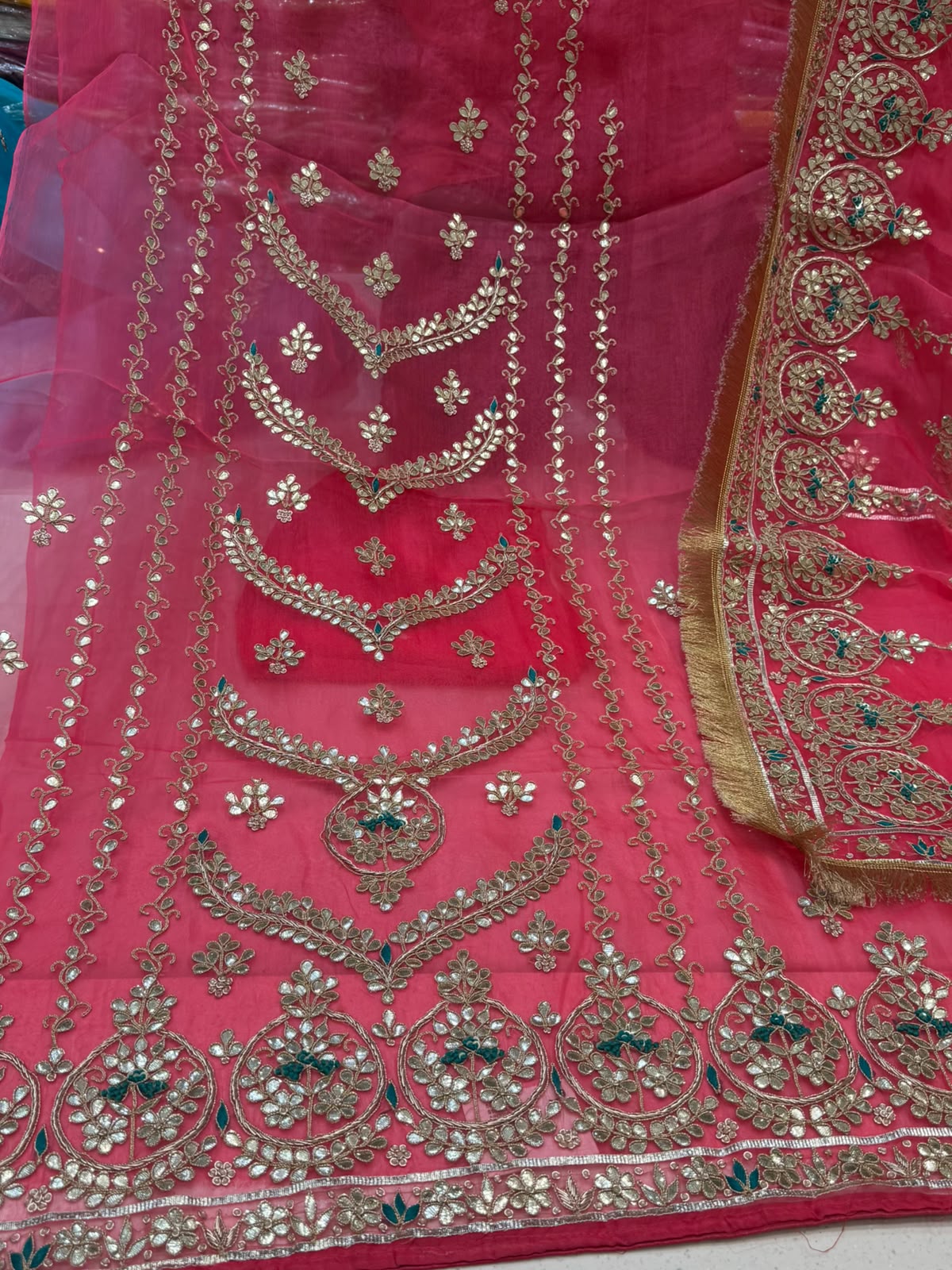 Neer Bright Pink Pure Organza Silk Suit-Dupatta
