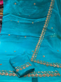 Neer Sky Blue Organza Suit with Crepe Dupatta