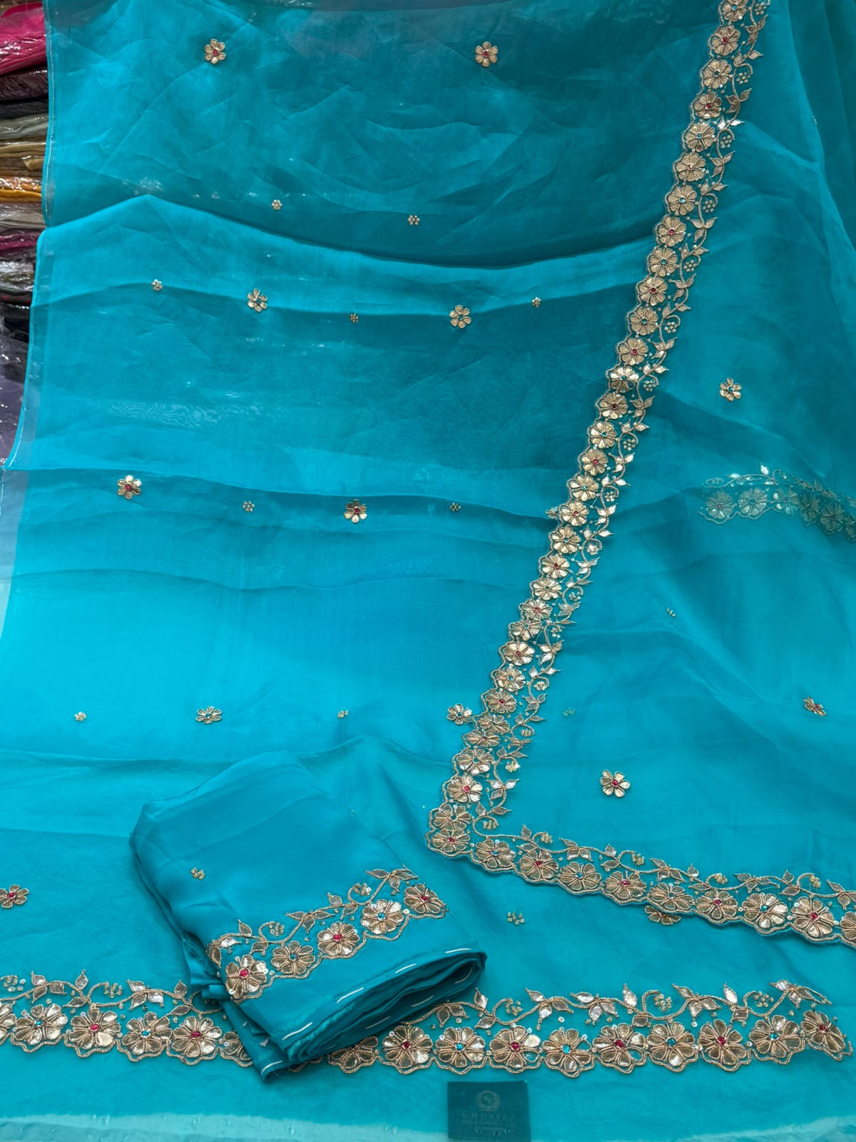 Neer Sky Blue Organza Suit with Crepe Dupatta