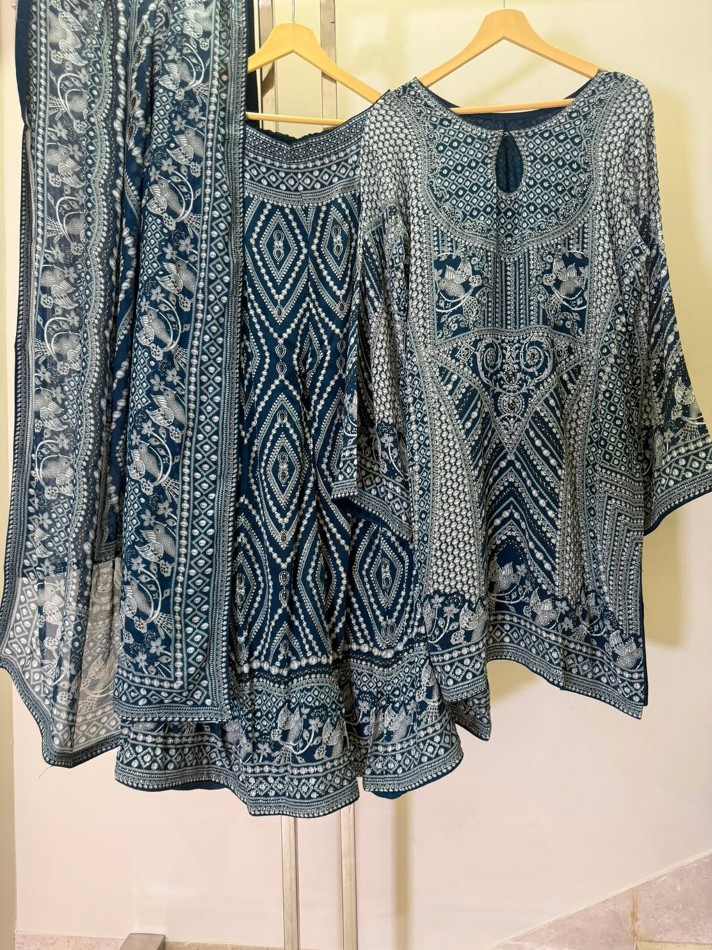 ARYA Navy Blue Printed 3-Piece Sharara Suit with Dupatta