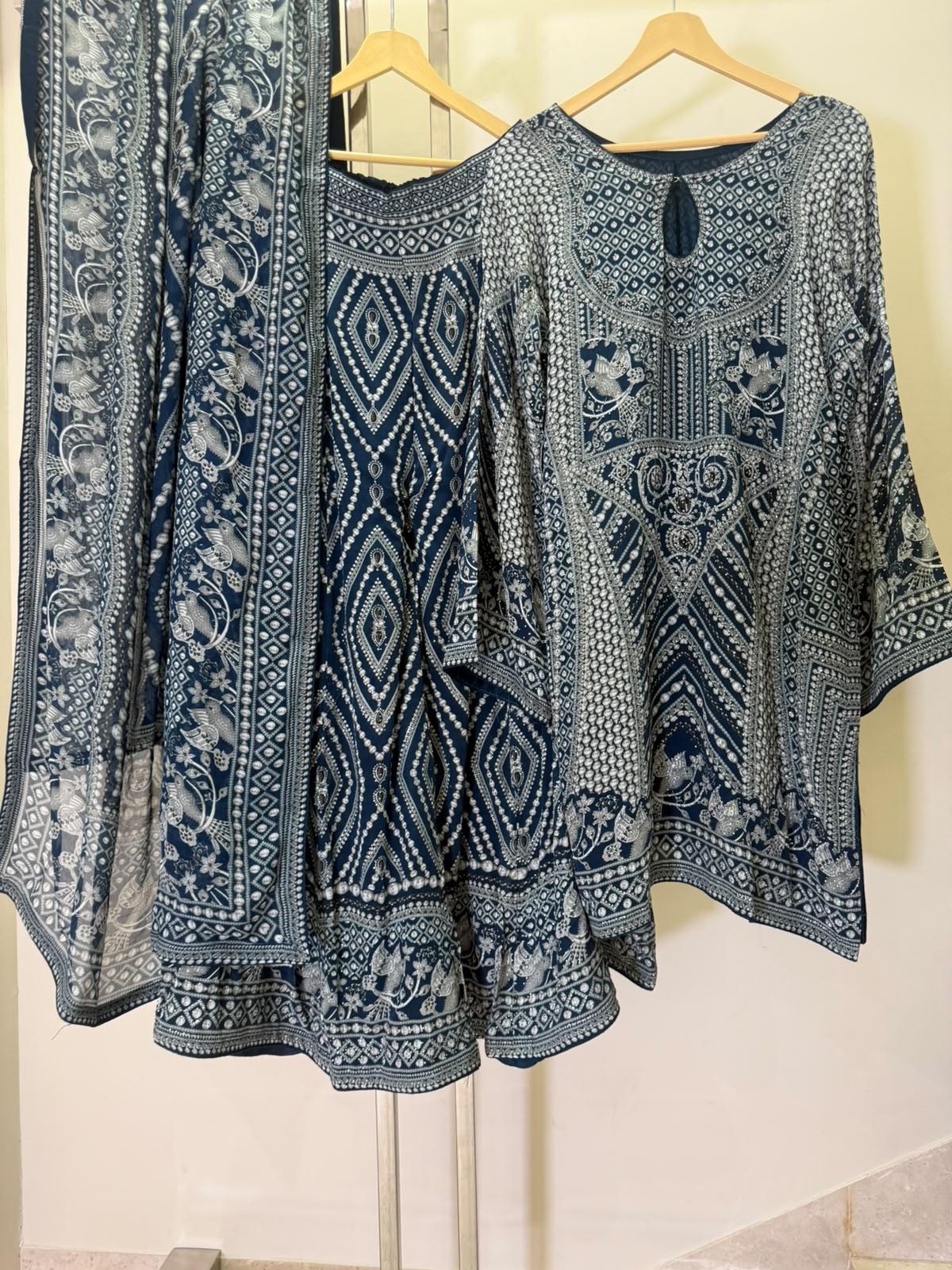 ARYA Navy Blue Printed 3-Piece Sharara Suit with Dupatta