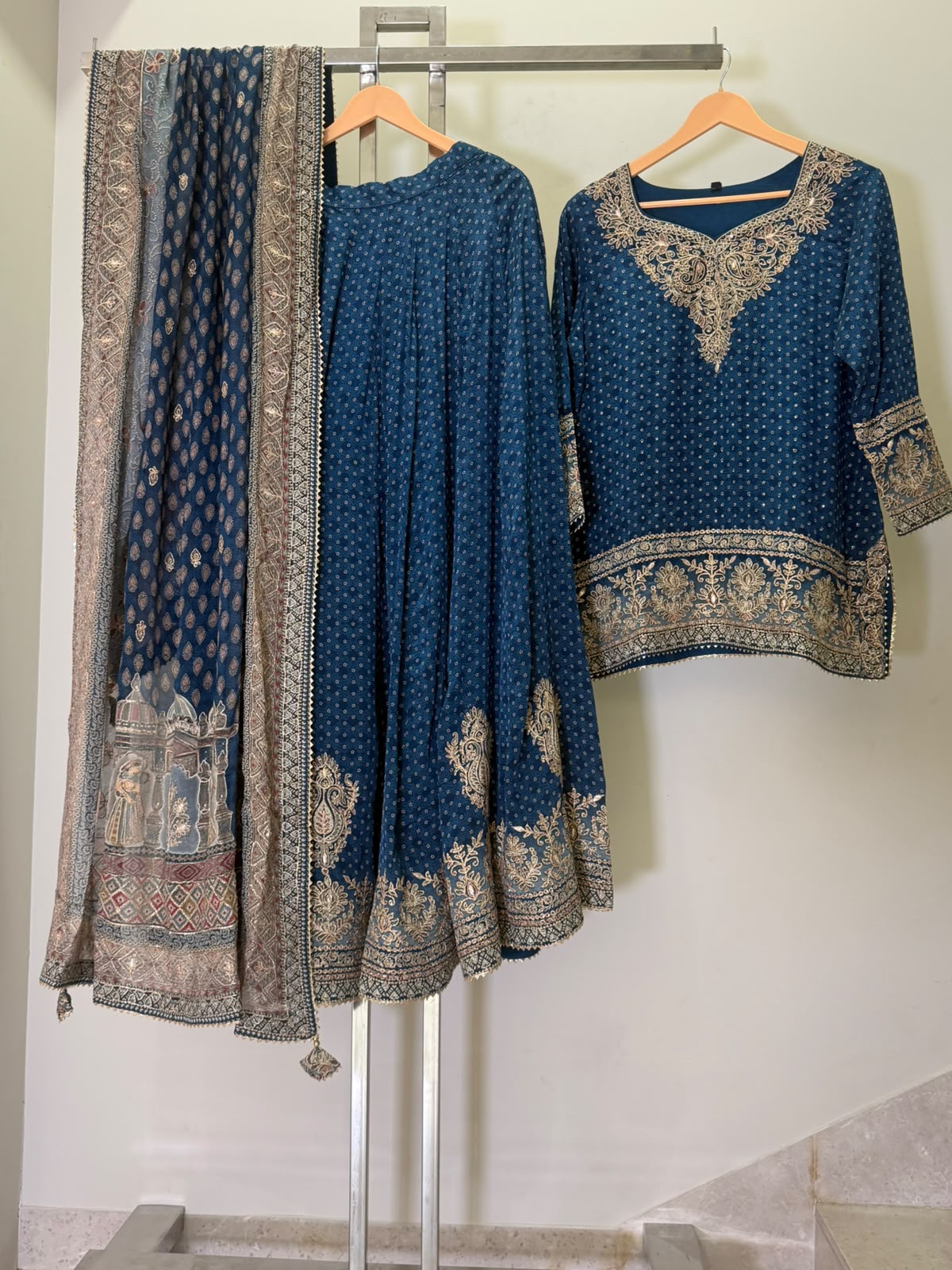 ARYA Blue Embroidered Sharara Suit