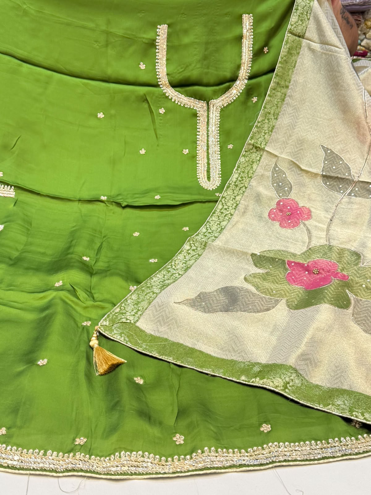 Neer Bright Green Shimmer Suit Dupatta