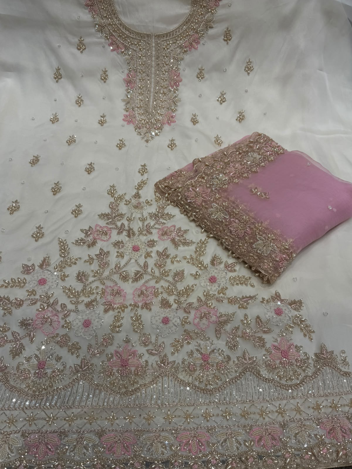 Neer 3-Piece Silk Organza with Hand Embroidery with Crap Bottom