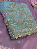 Neer Silk Organza Embroidered Suit-Dupatta with Gold Beadwork