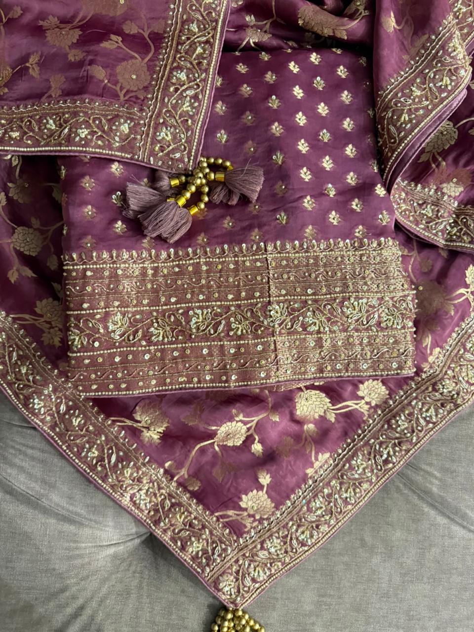 Neer Banarasi Silk with Antique-Gold Zari Embroidery