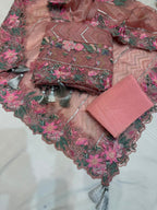 Neer Organza Sheer Floral Embroidered Suit Dupatta and Tassel Trim.