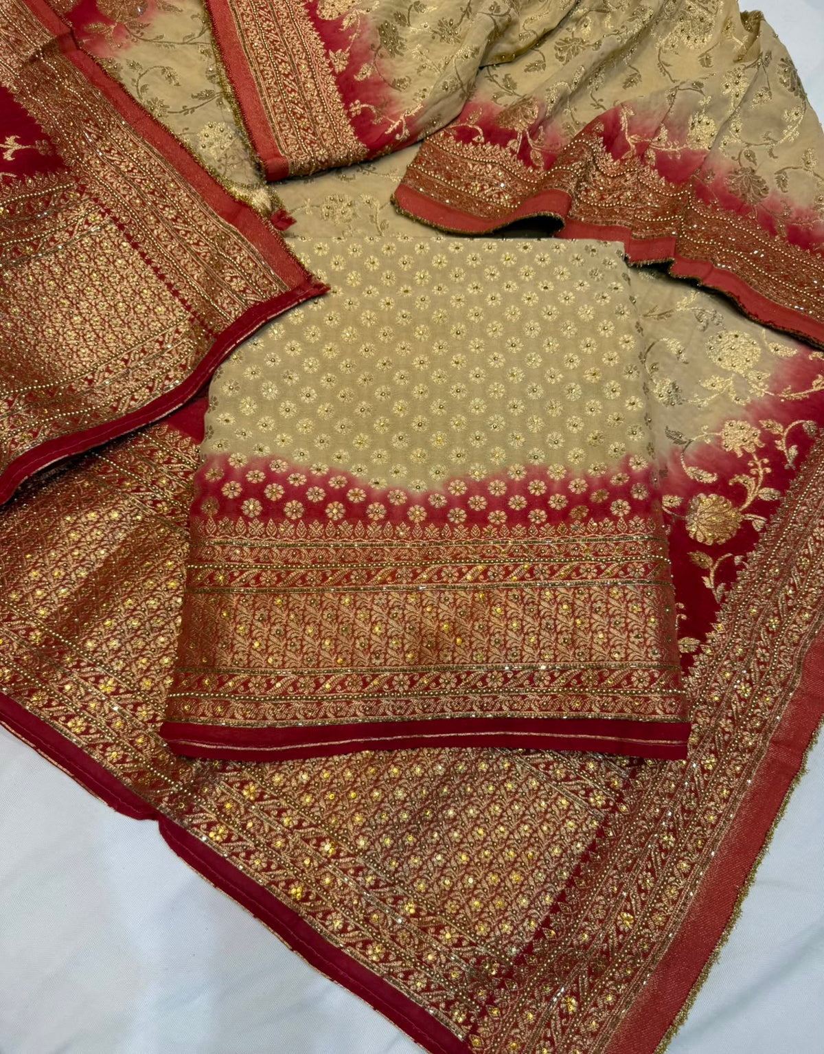 Neer Georgette Banarasi Suit with Red-Gold Dupatta