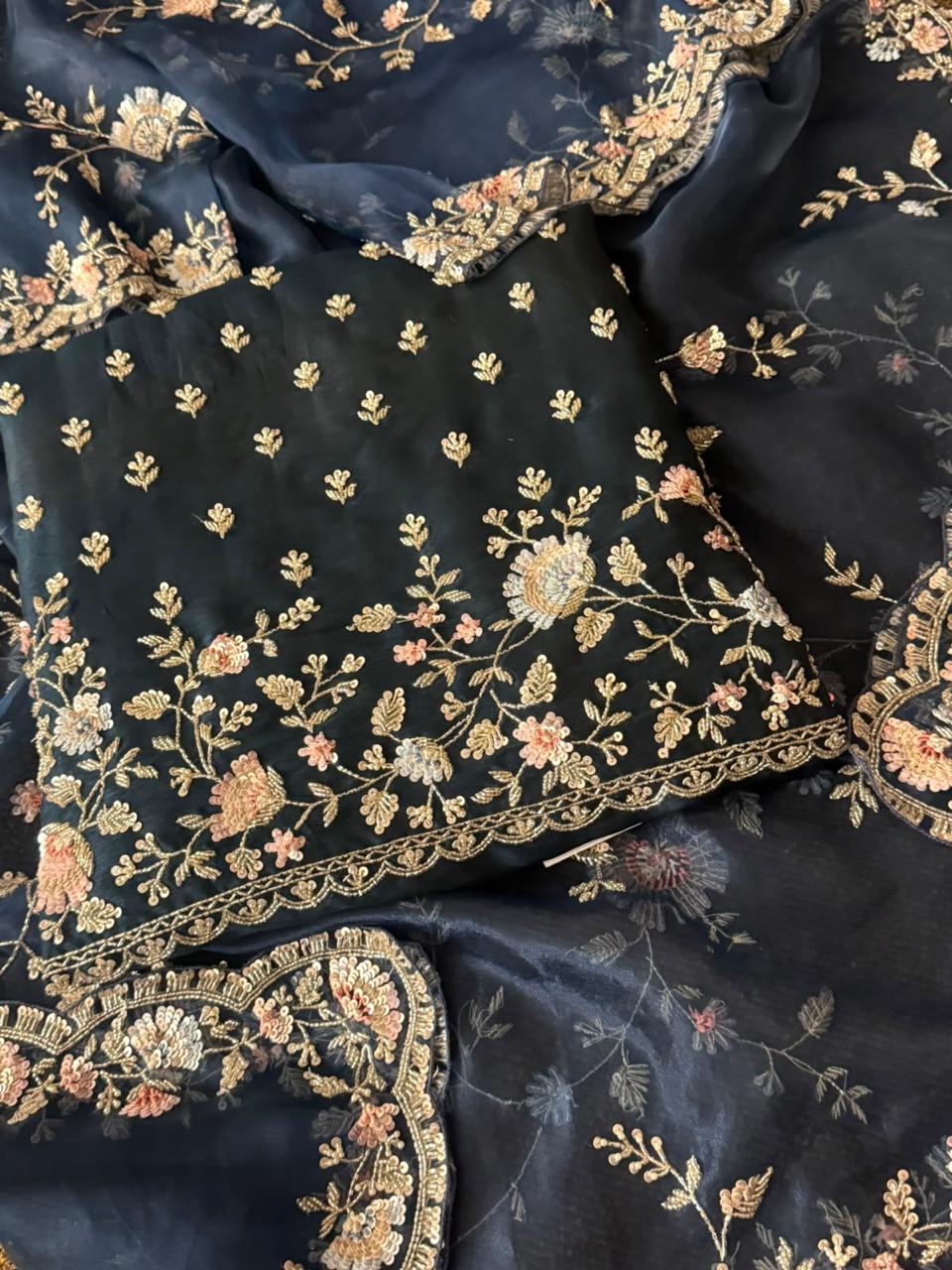 Neer Silk Organza Hand Embroidered Suit-Dupatta
