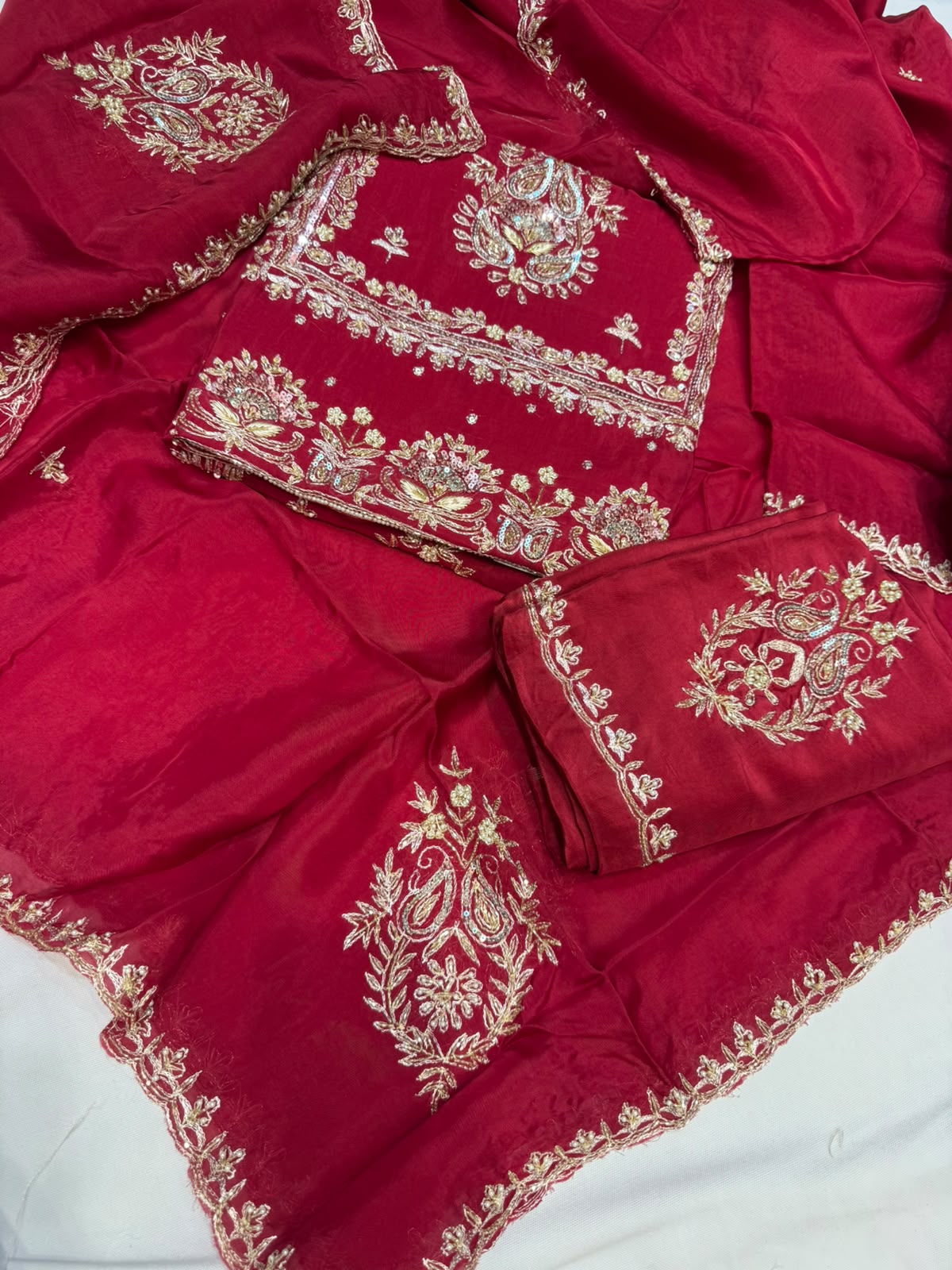Neer Maroon Crepe Suit with Dupatta