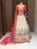 Nyraa Cream & Bright Pink Embroidered Lehenga Choli Set